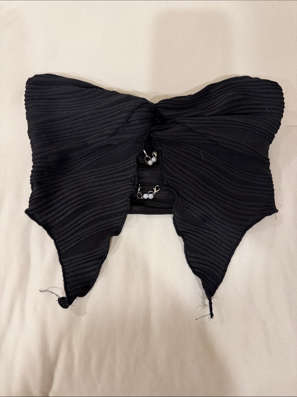 Black Ribbed Bow-Front Strapless Top